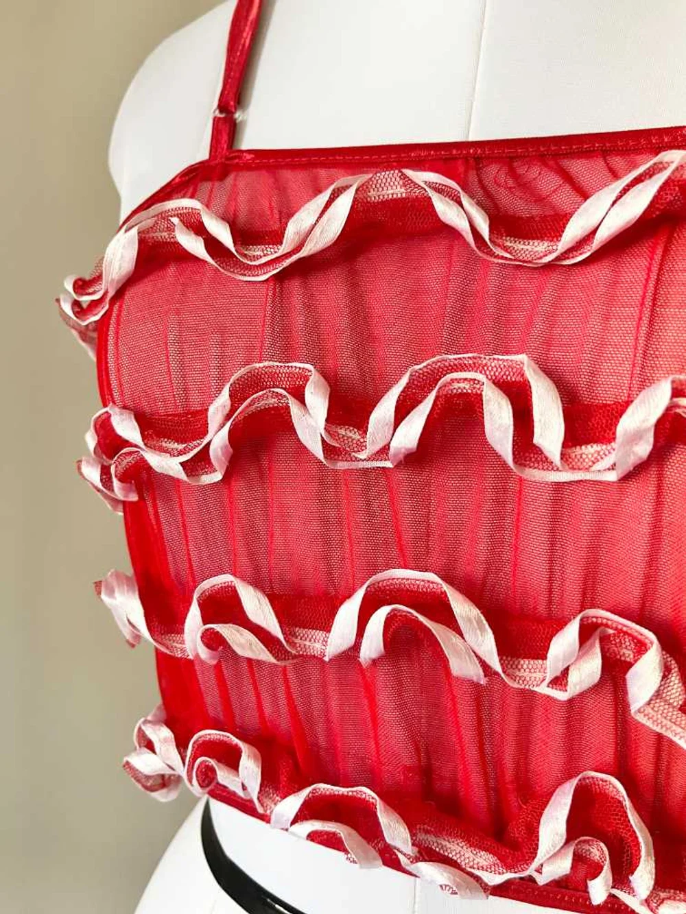Red frill sheer top