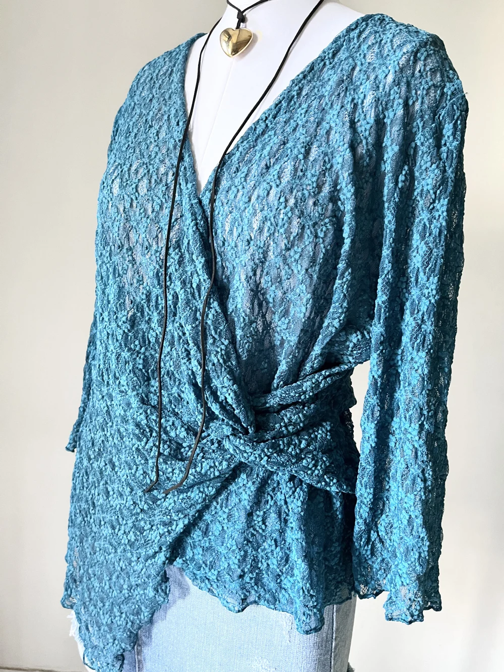 Teal blue wrap asymmetric top 