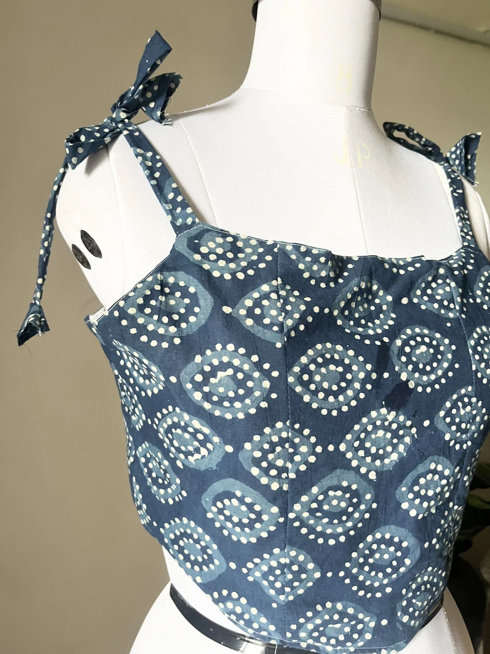 Indigo print corset top 