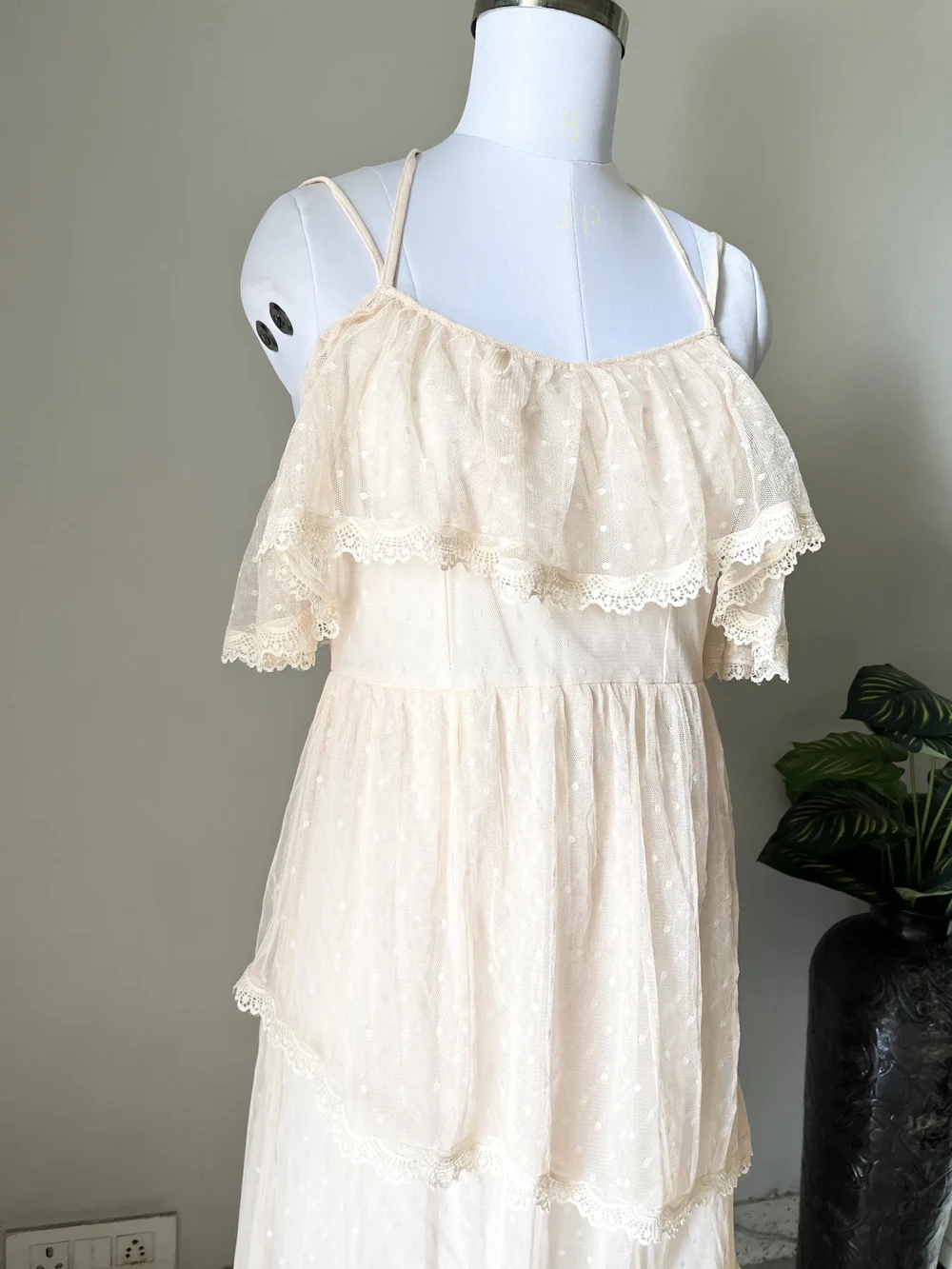 Peach frill Cold-shoulder dress 