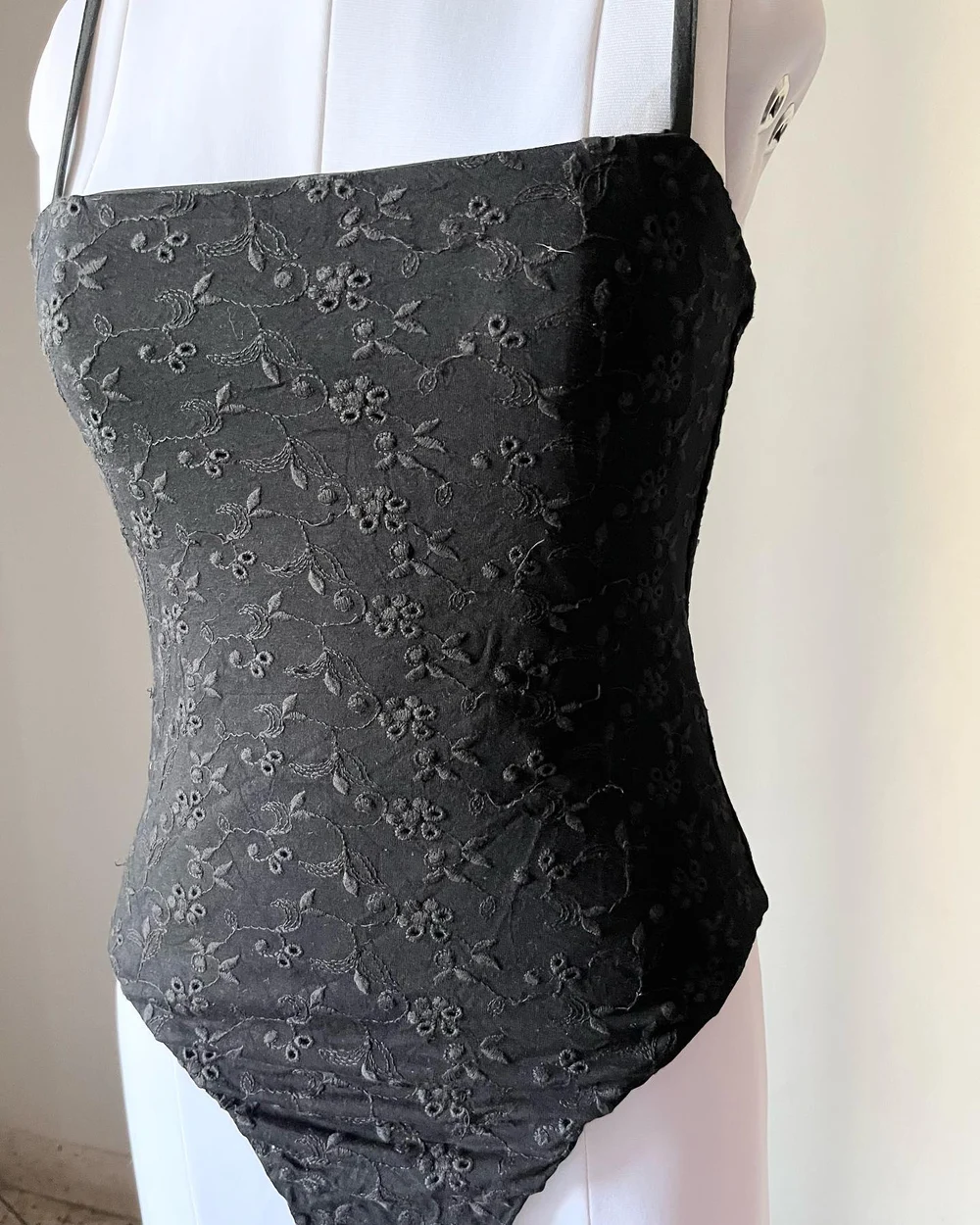 Embroidered black bodysuit 