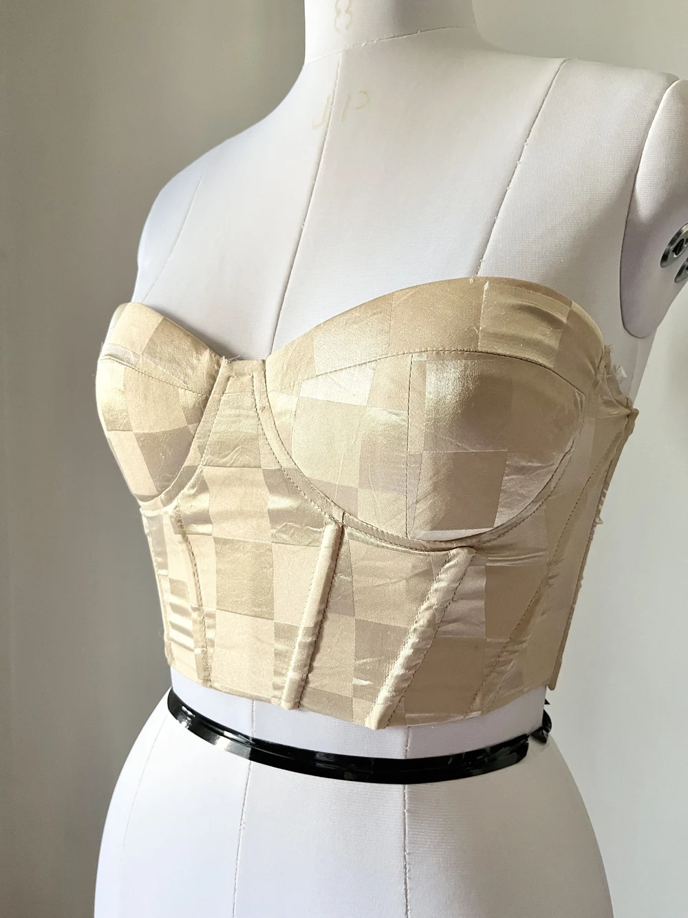 Beige checkered corset padded top