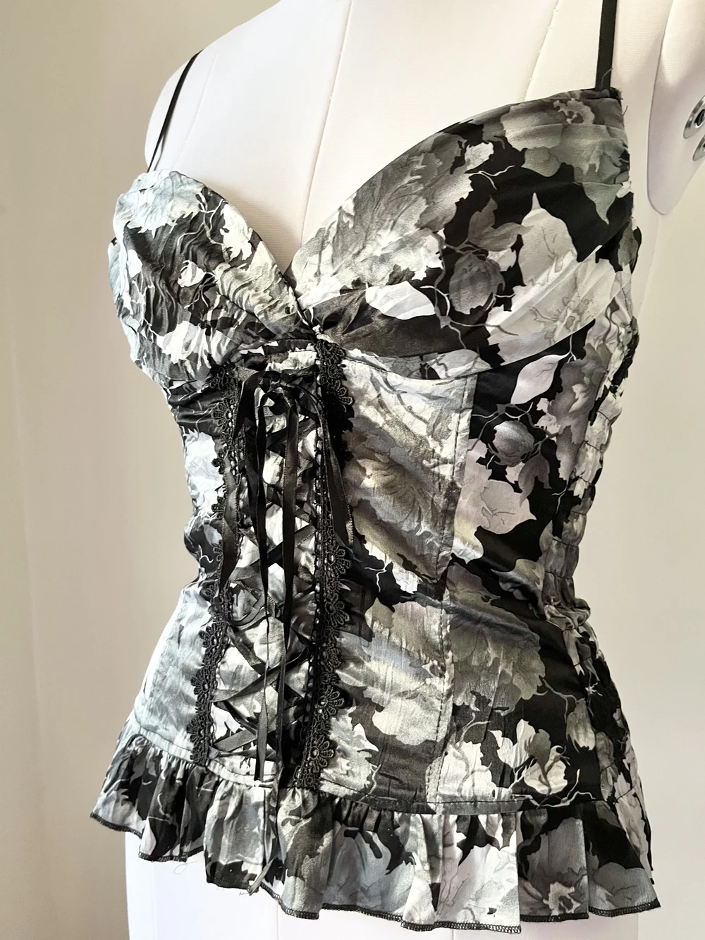 Black floral padded corset top