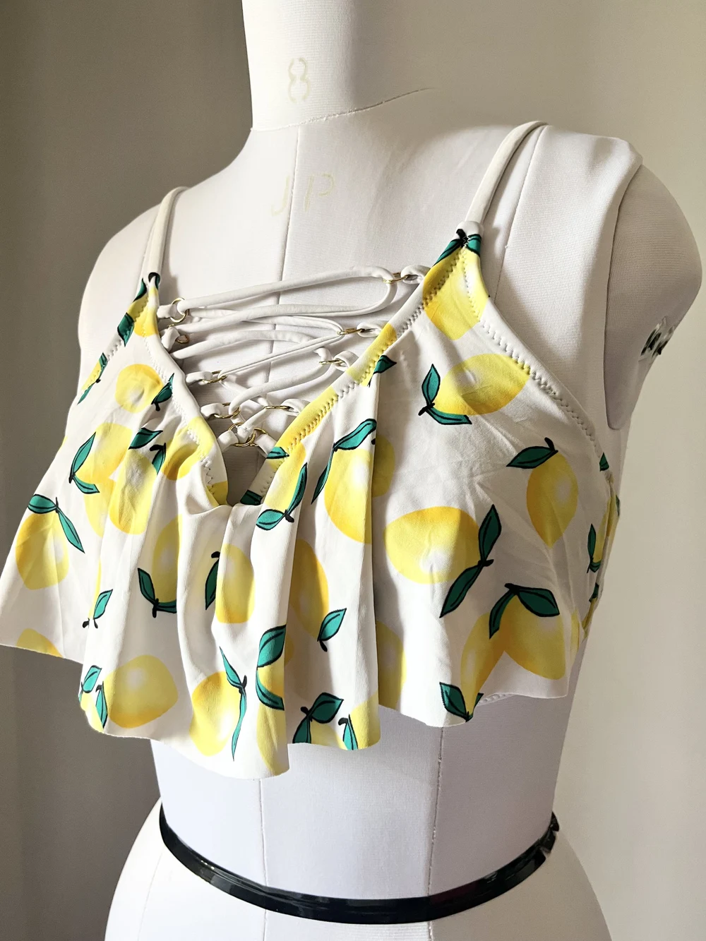 Lemon print criss-cross bikini top