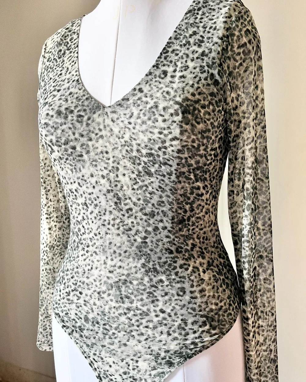 Animal print v-neck mesh bodysuit 