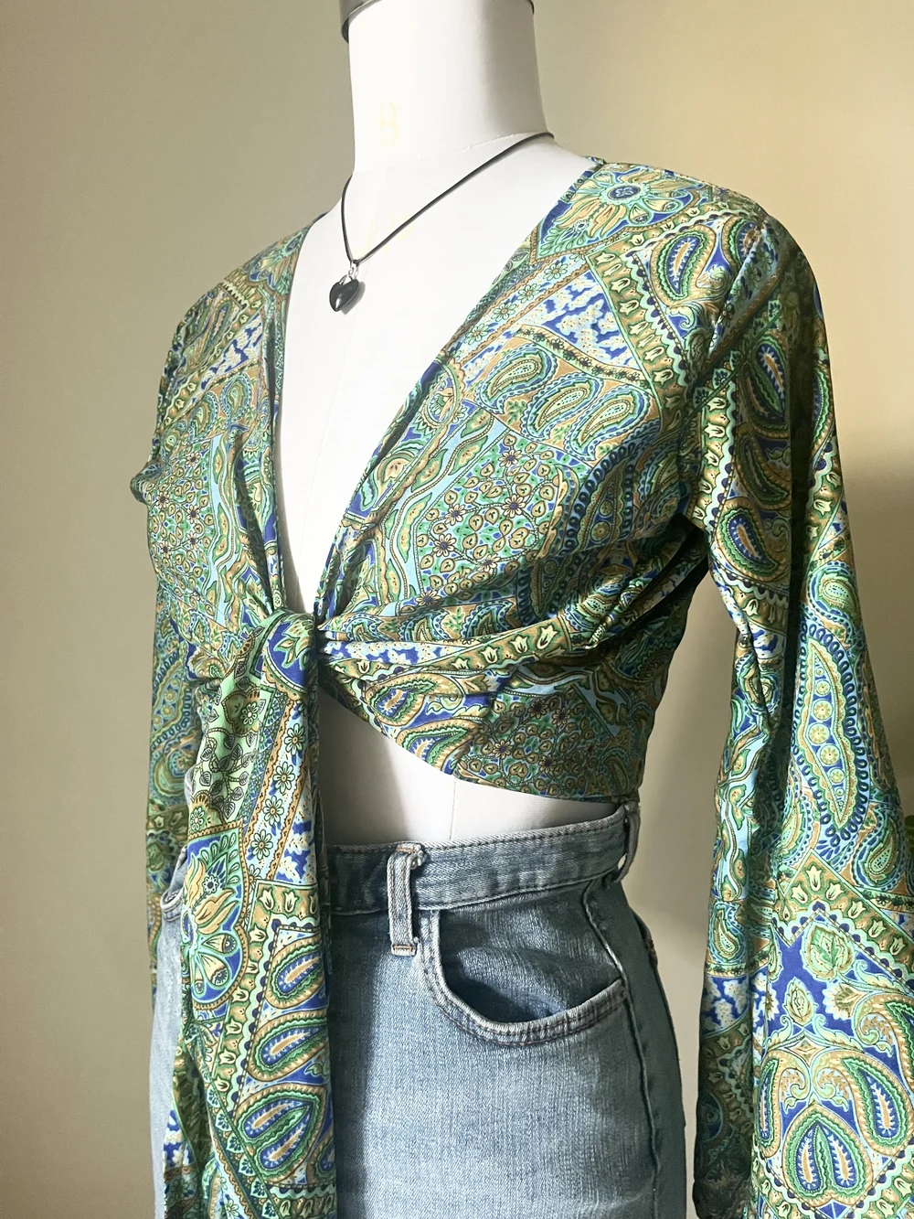 Paisley green wrap top 