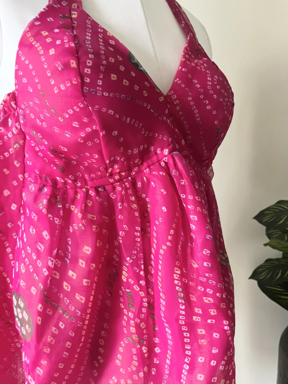 Pink batik print halter top