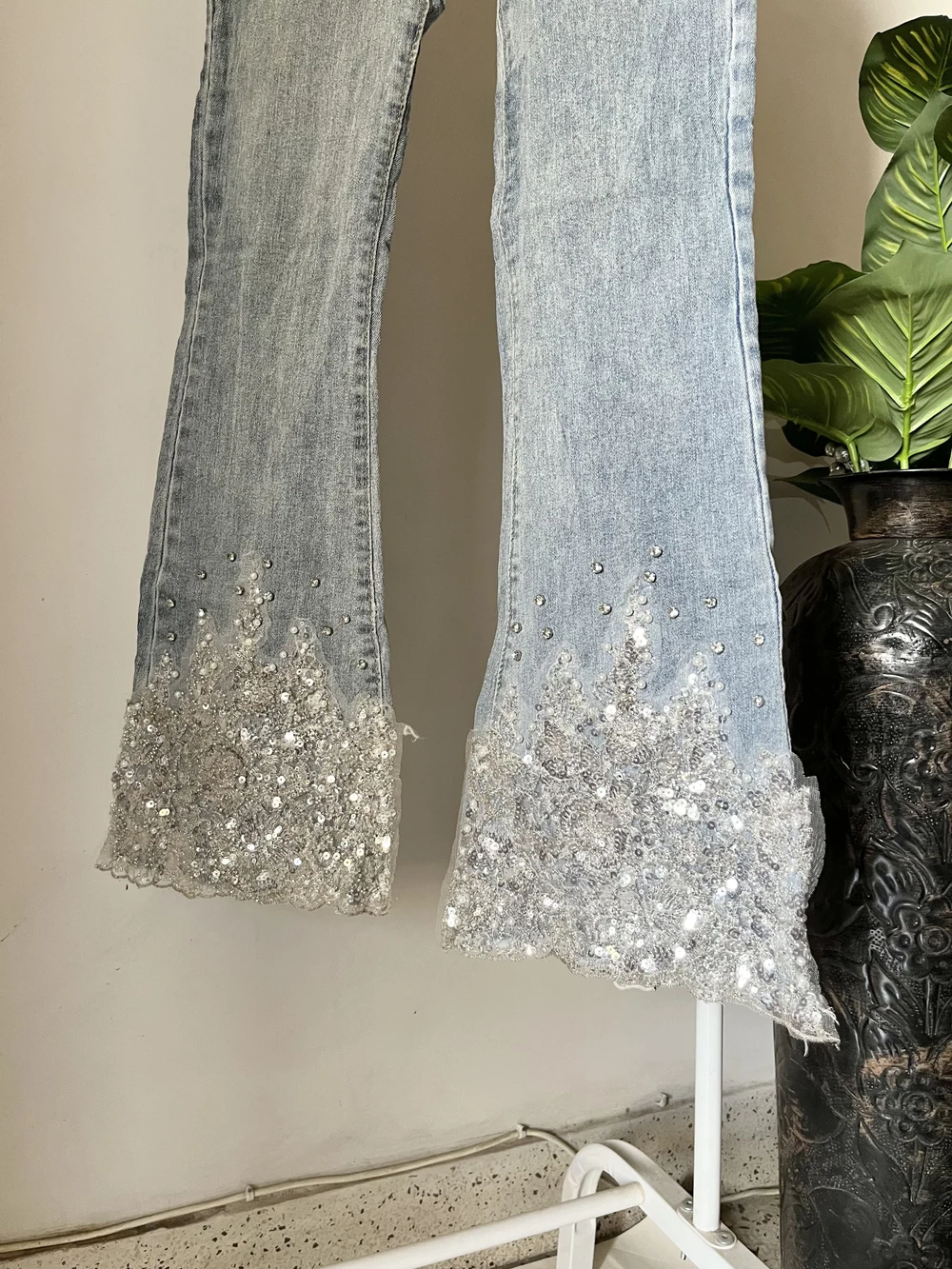 Blue bell bottom embroidery Jeans 