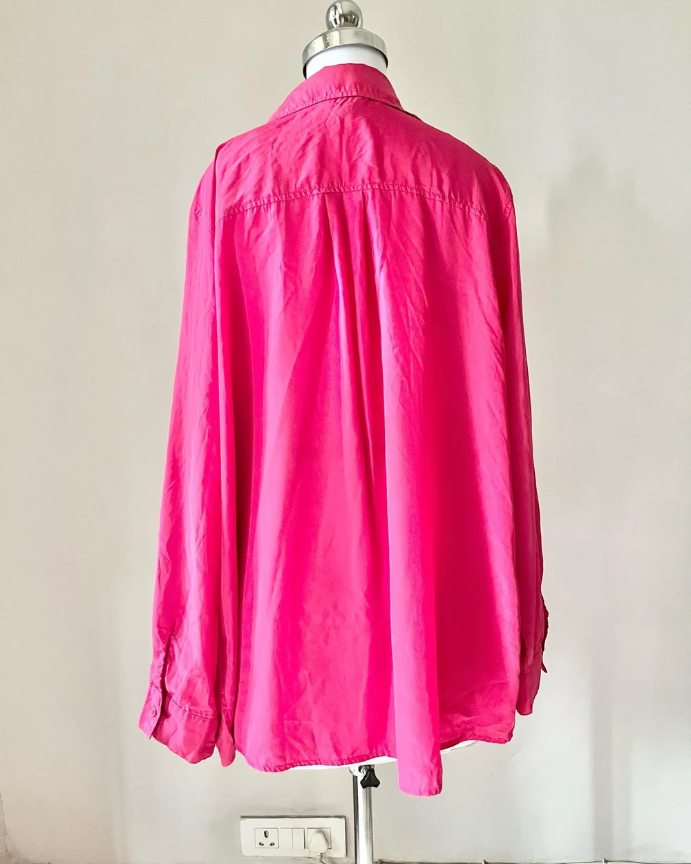 Pink satin longline shirt 