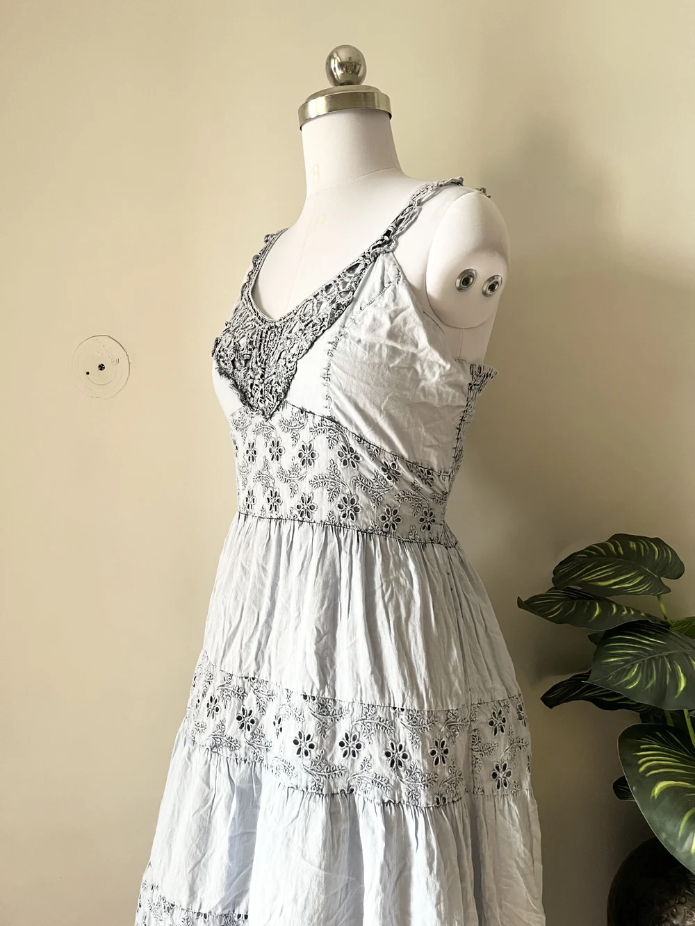 Powered blue schiffli maxi dress