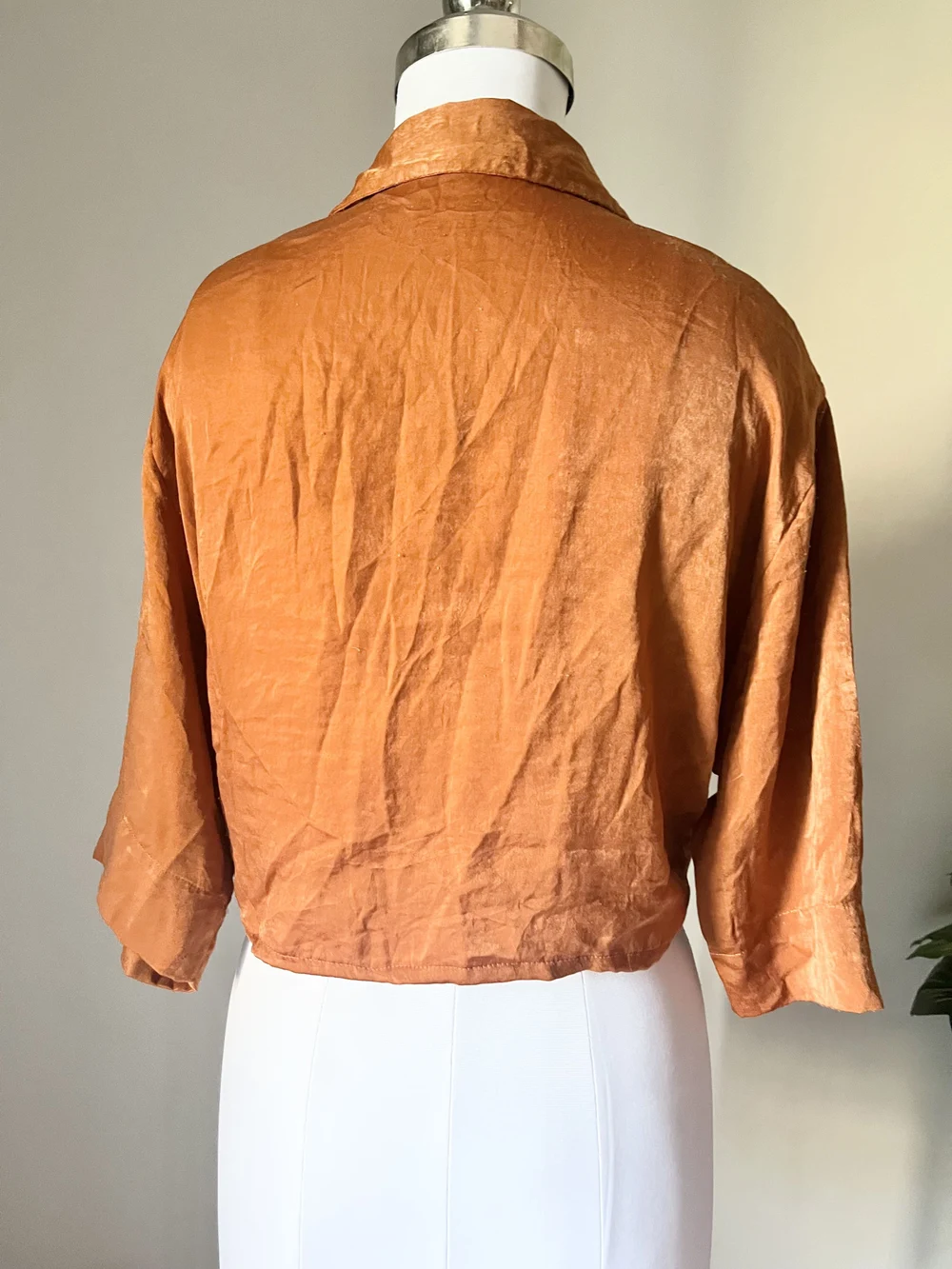 Burnt orange crop satin shirt