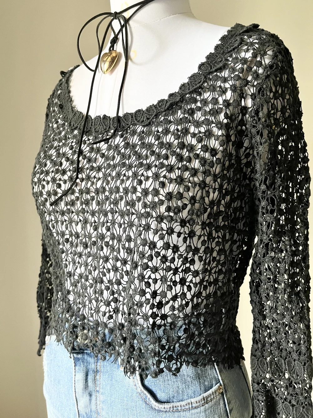 Black lace crochet top 