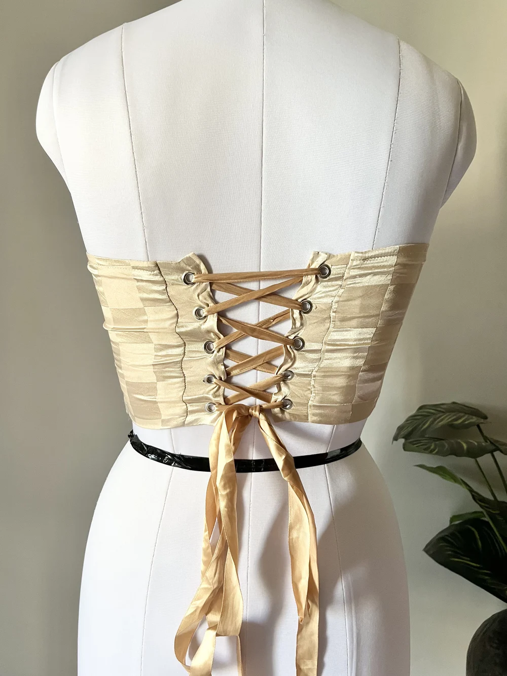 Beige checkered corset padded top