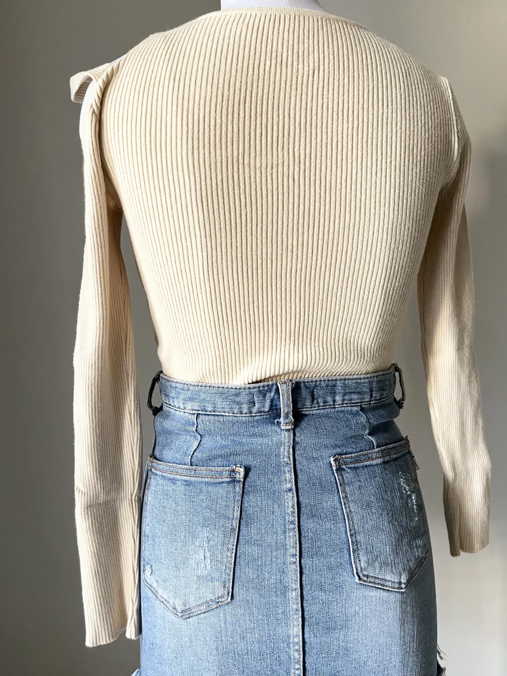 Beige one shoulder style top 