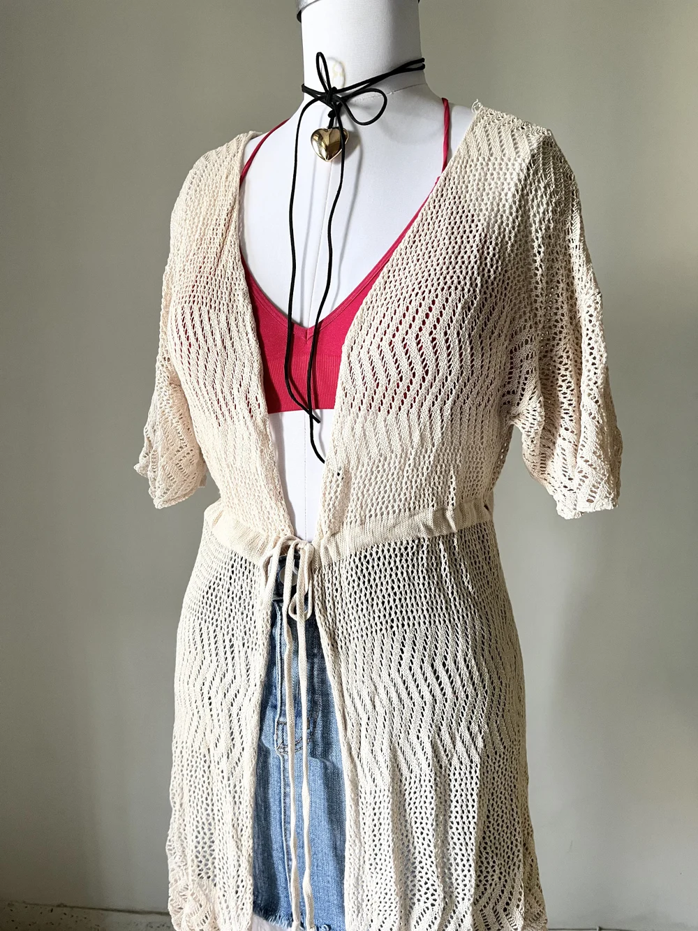Beige crochet shrug