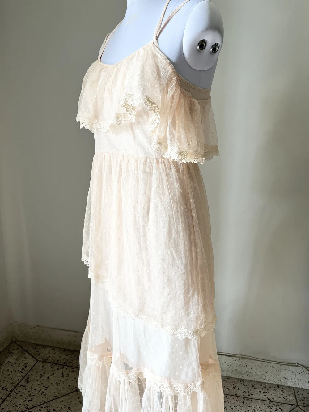 Peach frill Cold-shoulder dress 