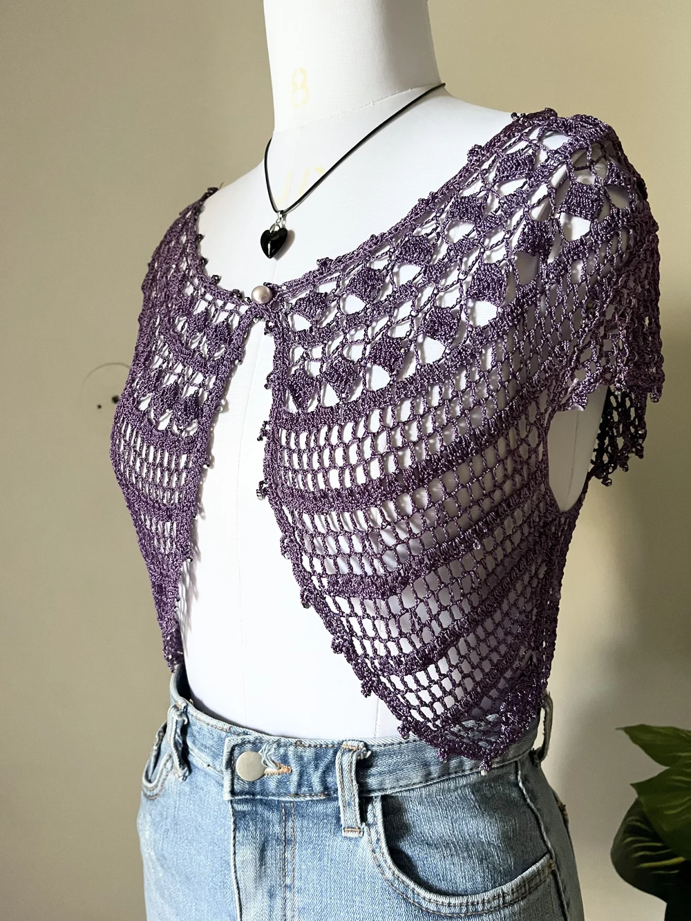 Purple crochet shrug top 