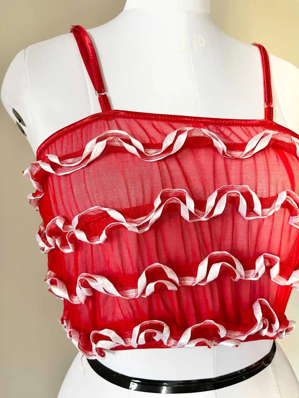 Red frill sheer top