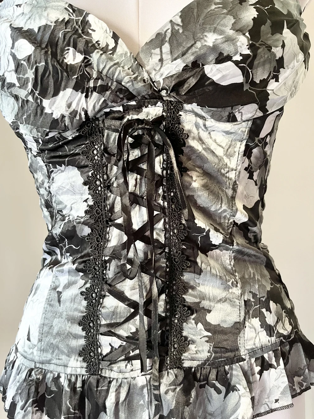 Black floral padded corset top