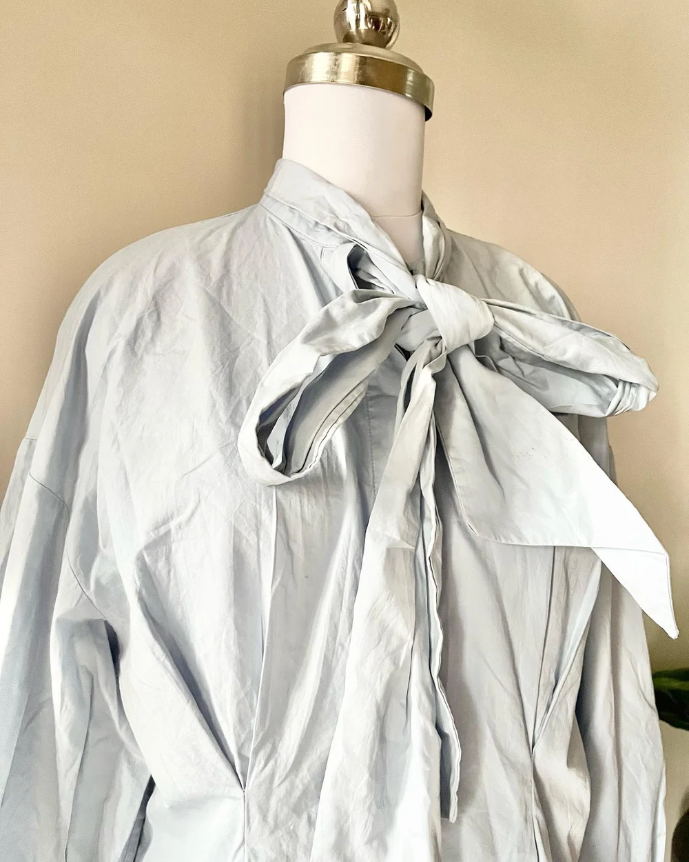 Pastel blue tie-up neck shirt 