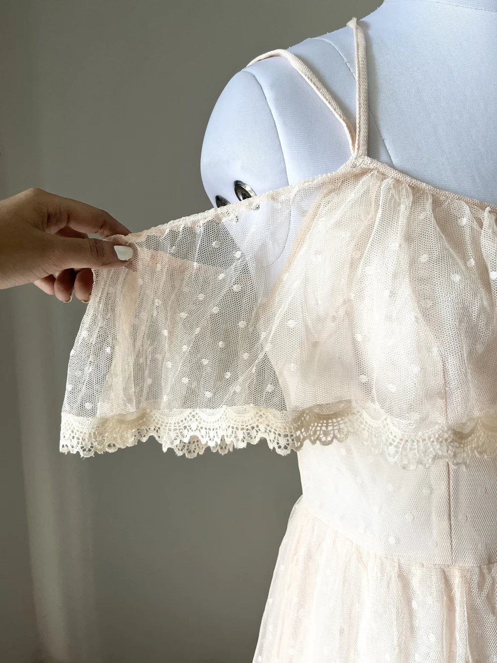 Peach frill Cold-shoulder dress 