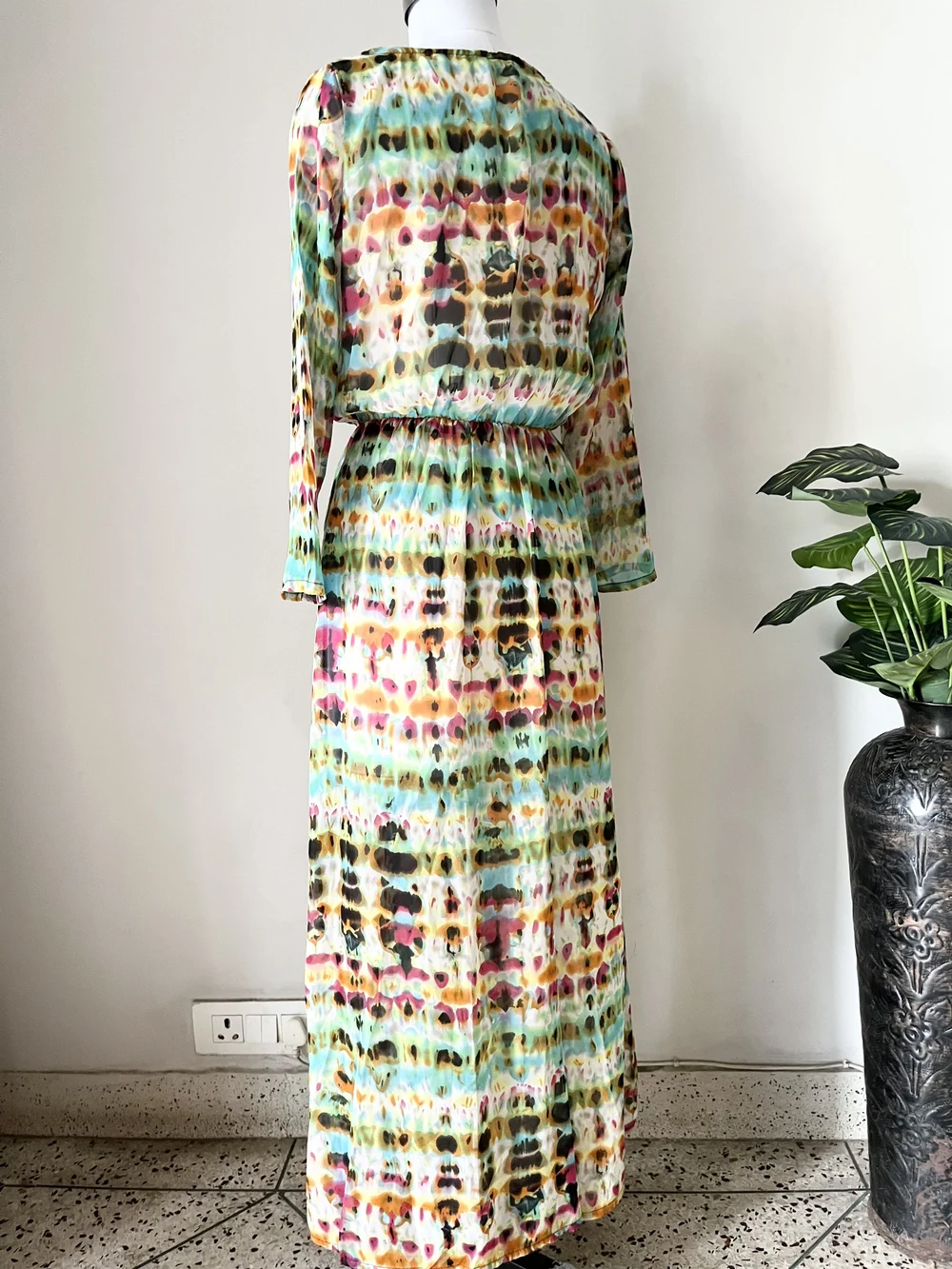 Multicolored Semi-Sheer maxi dress 