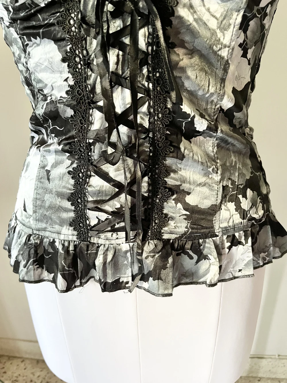 Black floral padded corset top