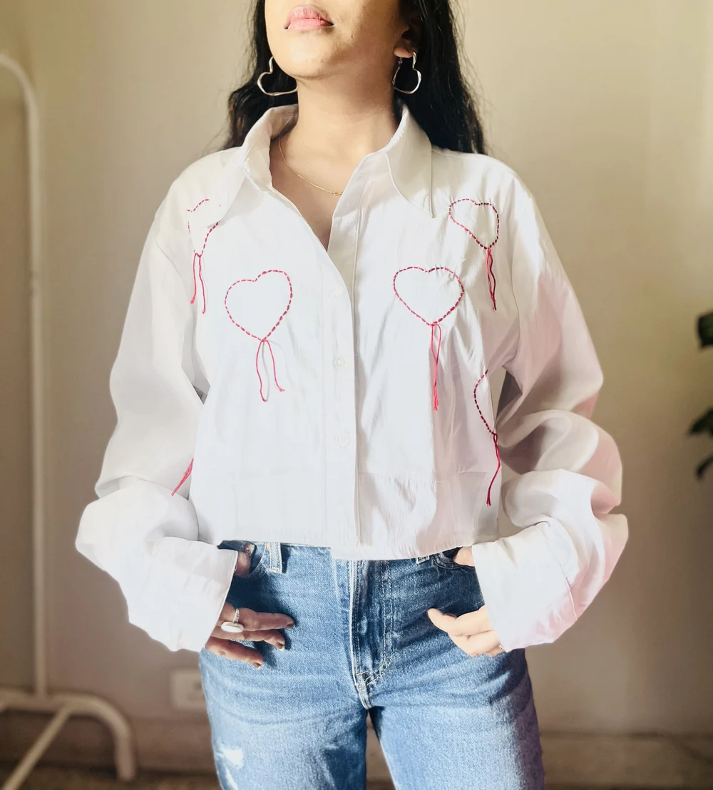 Hand Embroidered heart shirt 