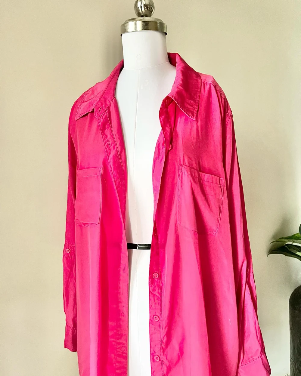 Pink satin longline shirt 