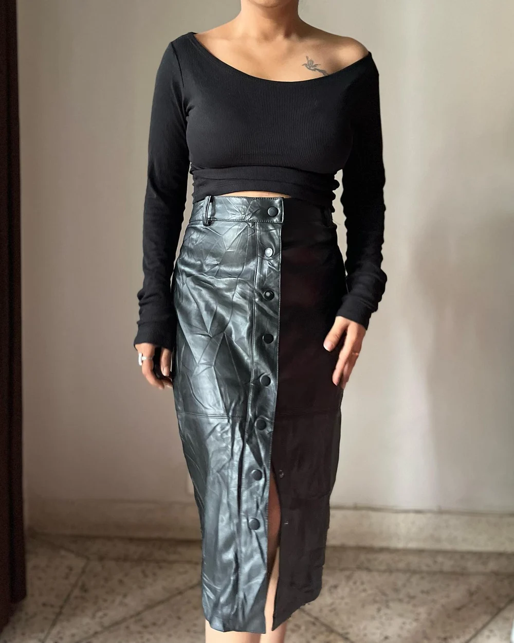 Leather midi skirt 