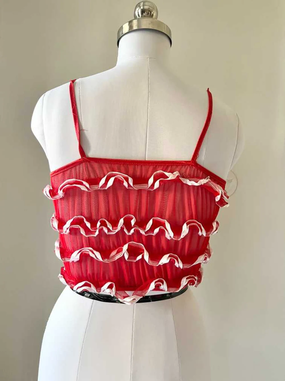 Red frill sheer top