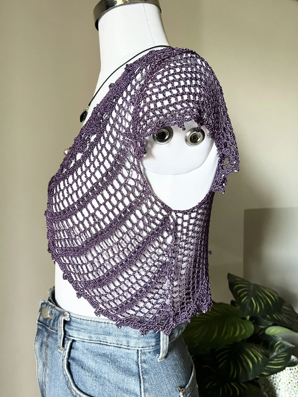 Purple crochet shrug top 
