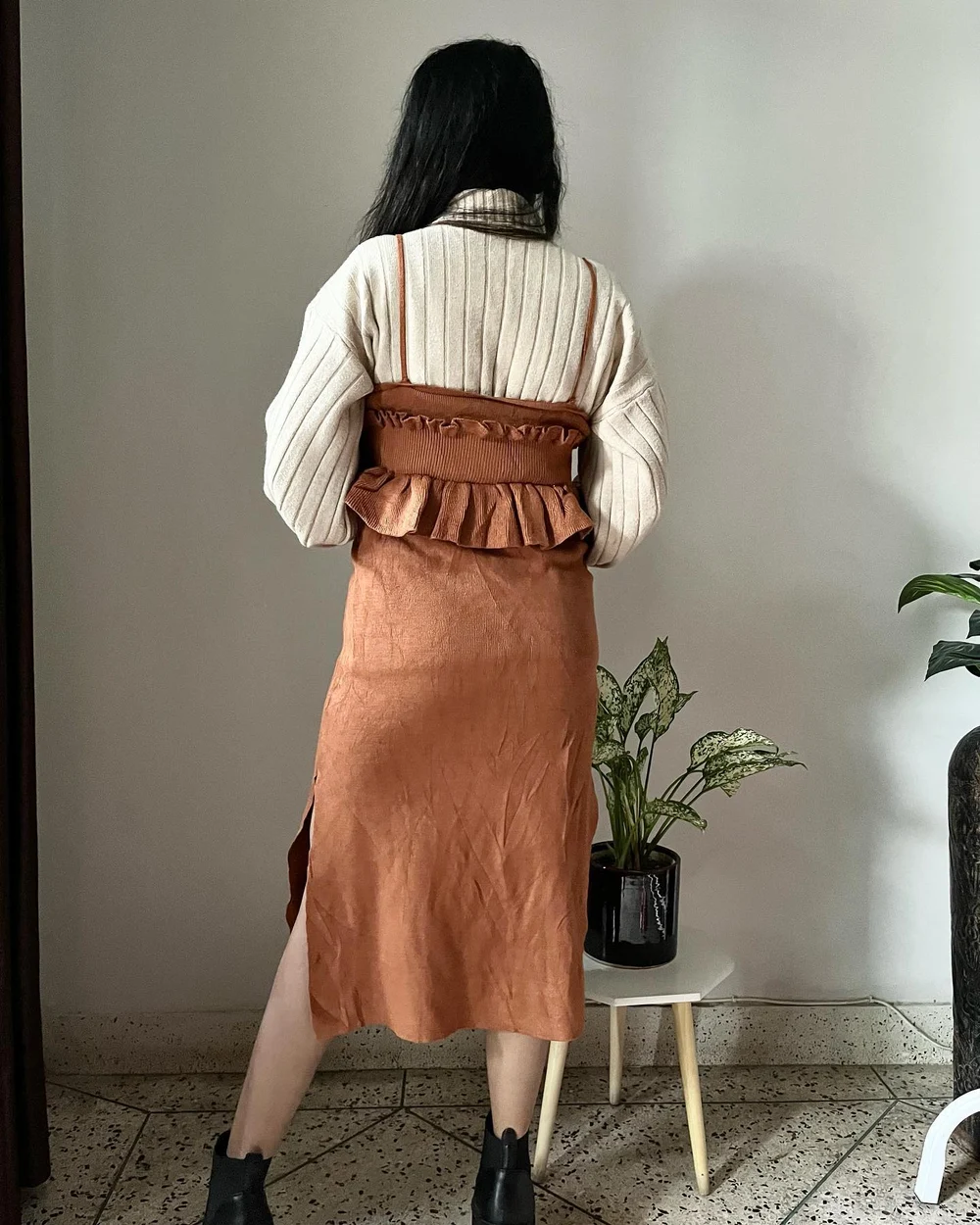 Brown ribbed dress 