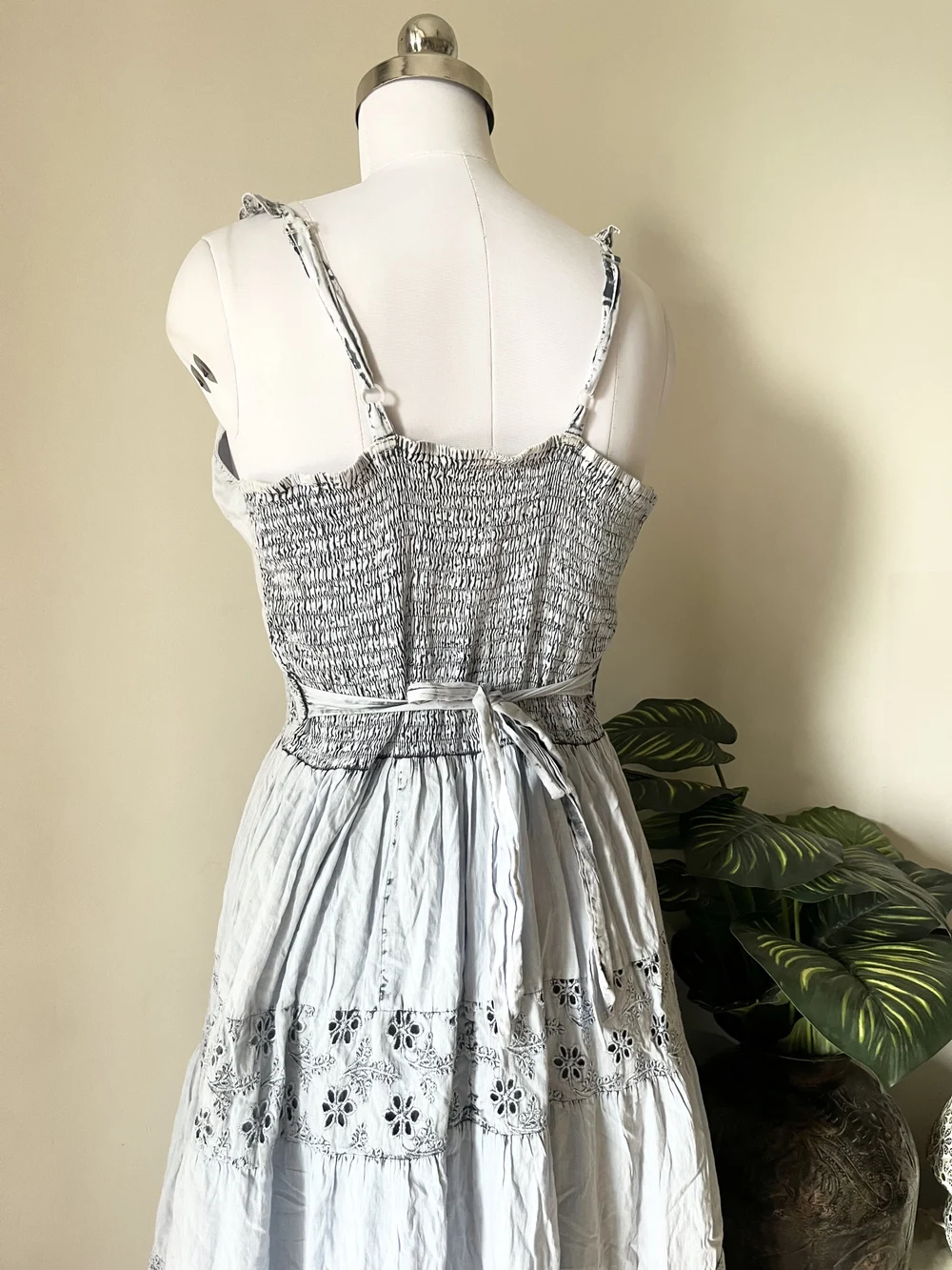 Powered blue schiffli maxi dress