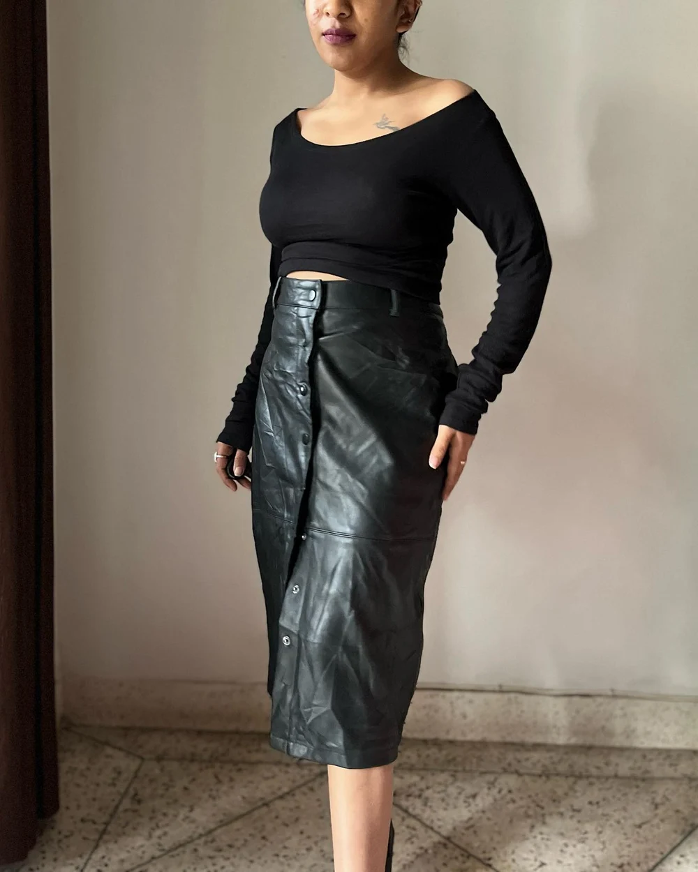 Leather midi skirt 