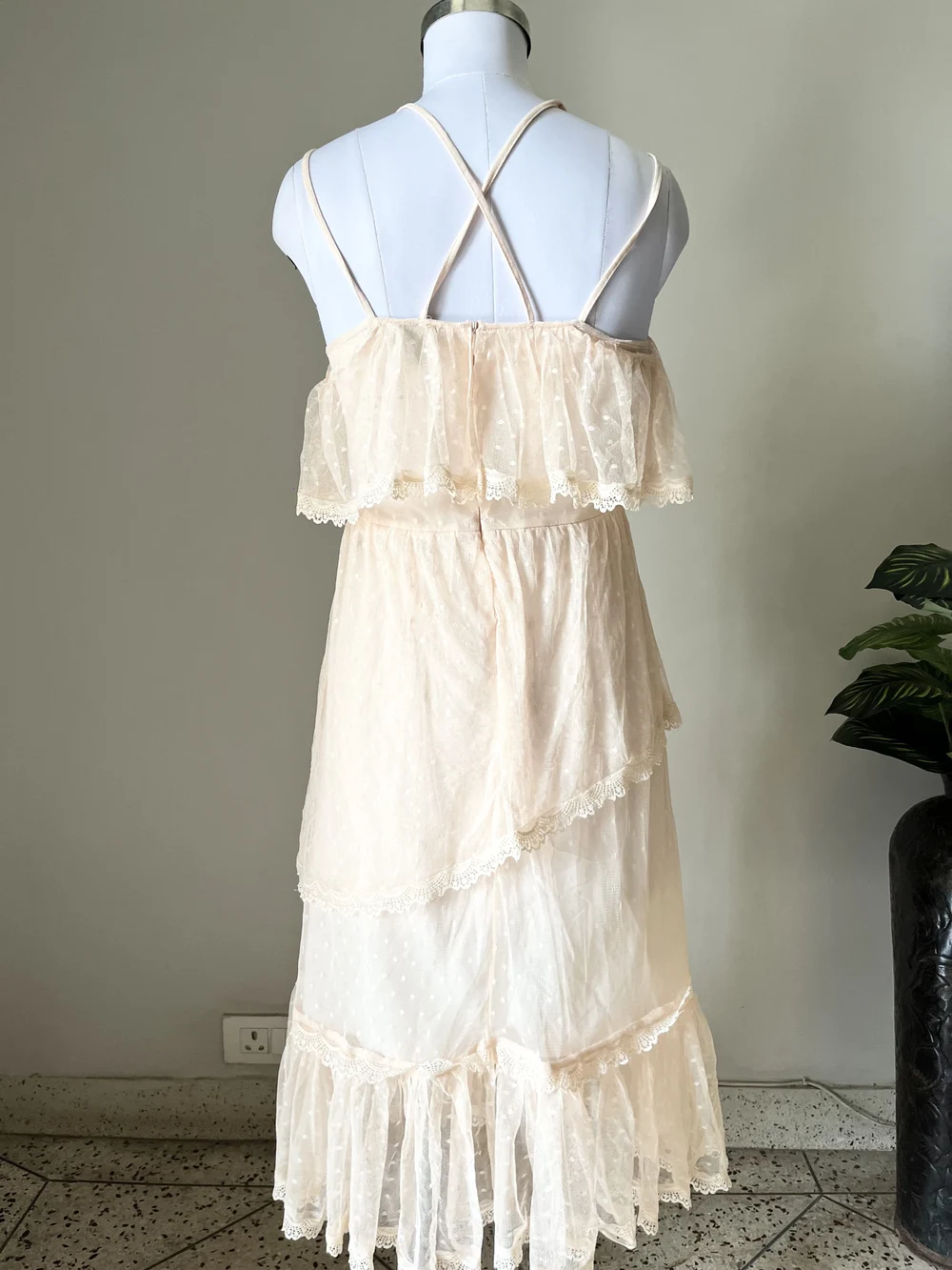 Peach frill Cold-shoulder dress 