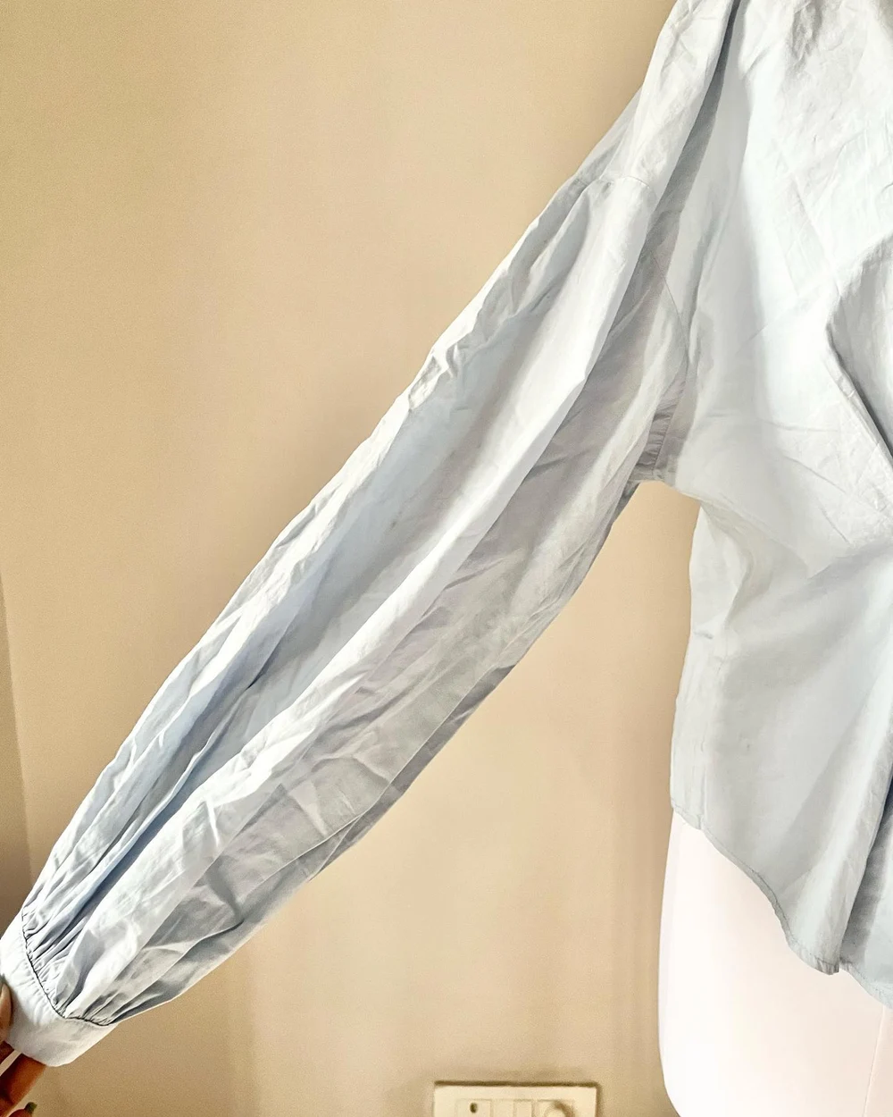 Pastel blue tie-up neck shirt 