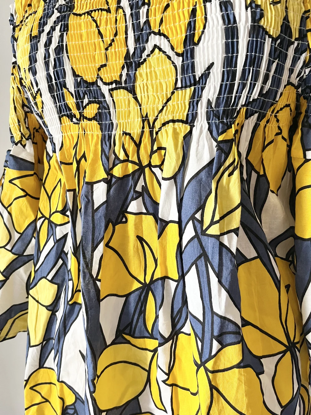 Yellow cold-shoulder printed dress