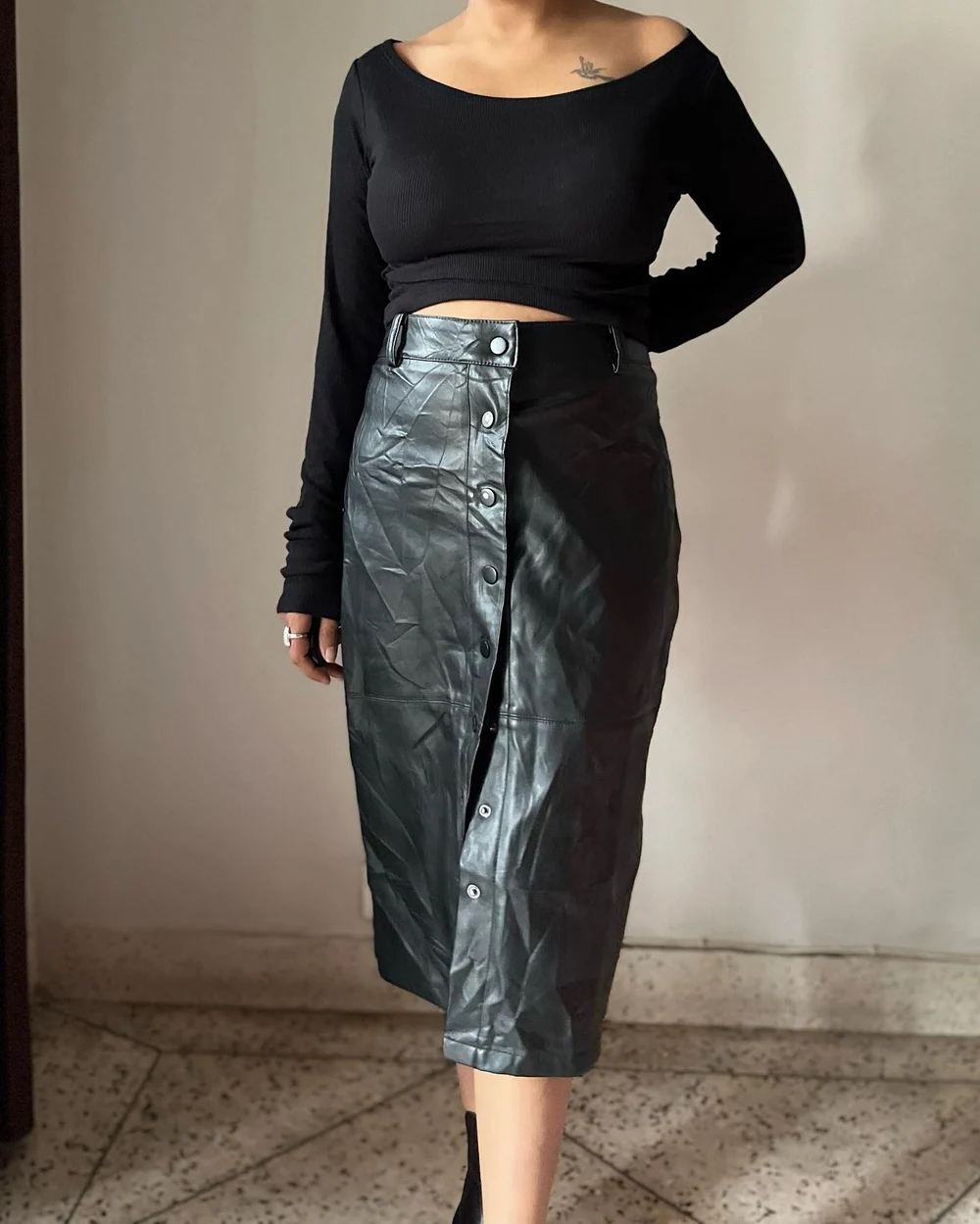 Leather midi skirt 